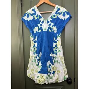 NWT Anna Cate Ava Mini Bubble Hem Resort Floral Cotton Dress Indigo Blue XS